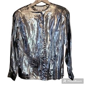 Vintage Silver Metallic 80s Glam  Blouse Jones New York size 6